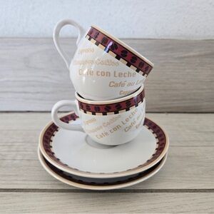 Crown Stoneware Café con Leche Espresso Cups & Saucers – Set of 2 (1990s)